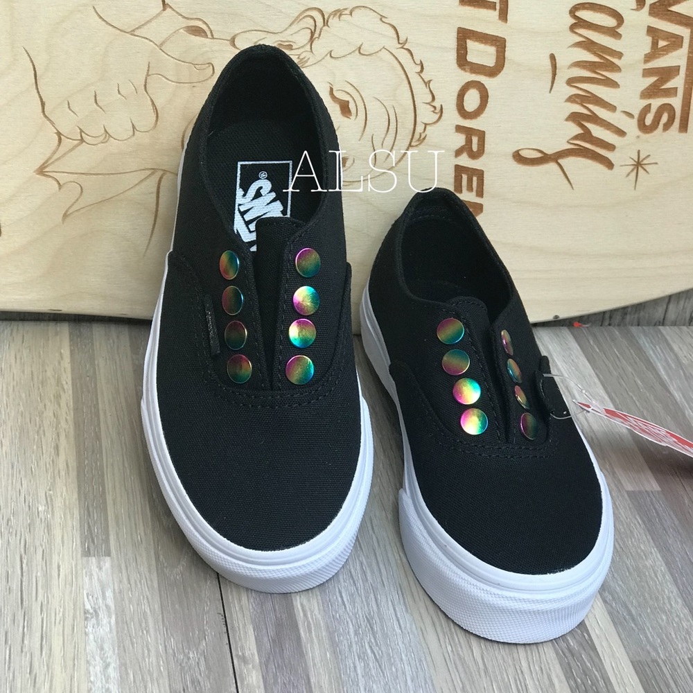 VANS Authentic Gore Rainbow🌈Eyelet Black Kid’s - Picture 3 of 7